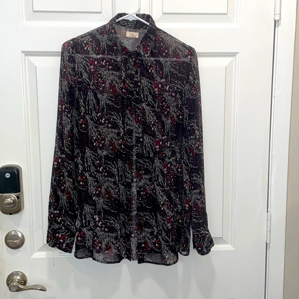 Urban outfitters floral sheer button up top